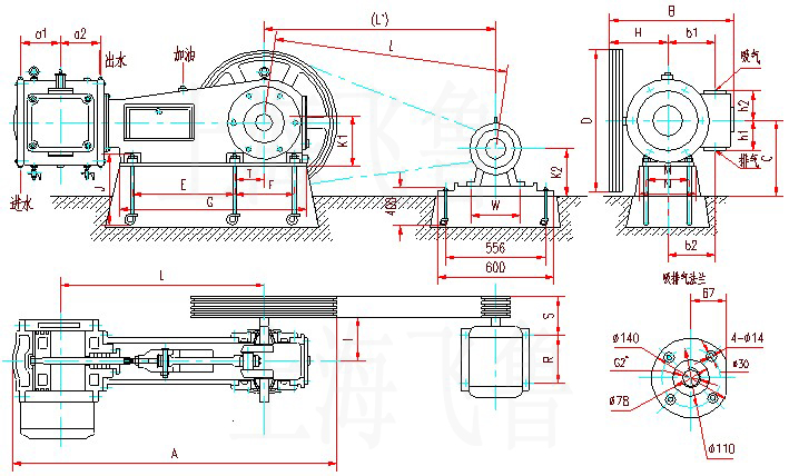 W3往復式真空泵安裝尺寸圖